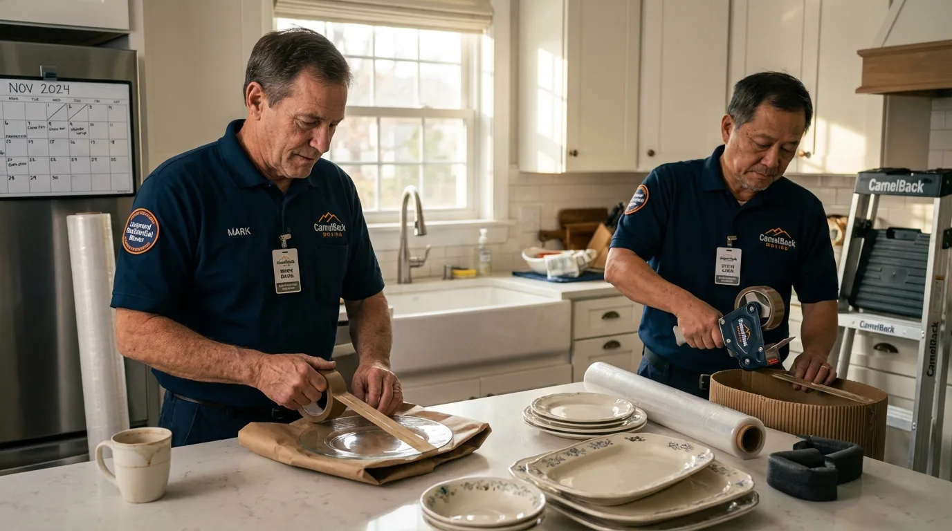 Professional crew packing kitchen dishware in Homer City, PA
